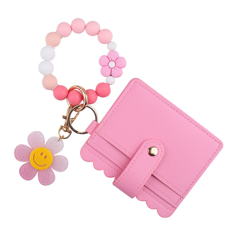 Wholesale Cartoon Sunflower Beaded DIY Silicone Bracelet Wallet Keychain